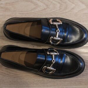 H&M Women's Black Loafers with Gold Buckle